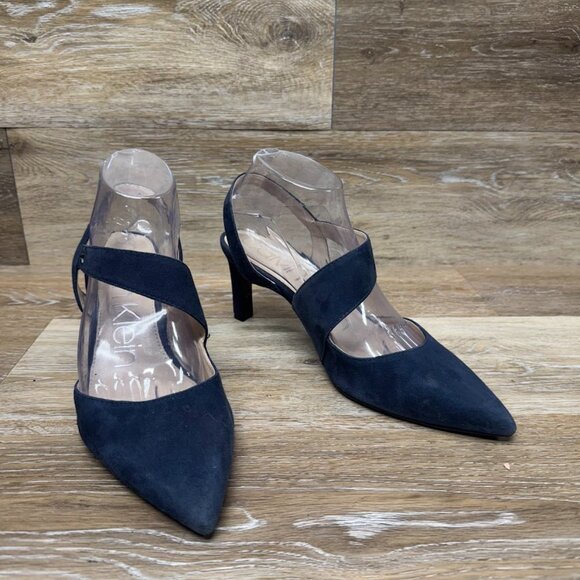 Calvin Klein Larin Blue Suede Pointed Toe Sling Back Heels Women's Size 9 - Picture 6 of 7